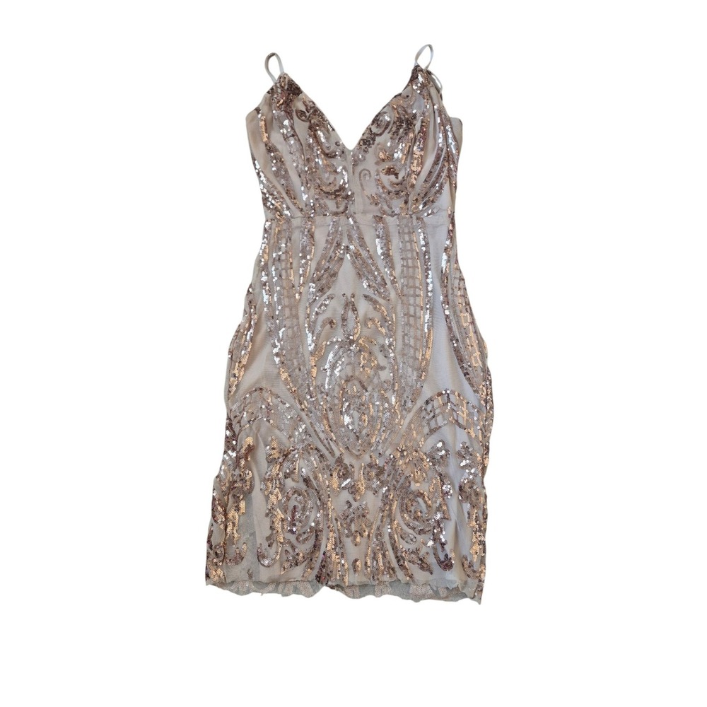 Charlotte Russe Sequin Bodycon Cocktail Size S Dress V-Neck Mini Party Gown